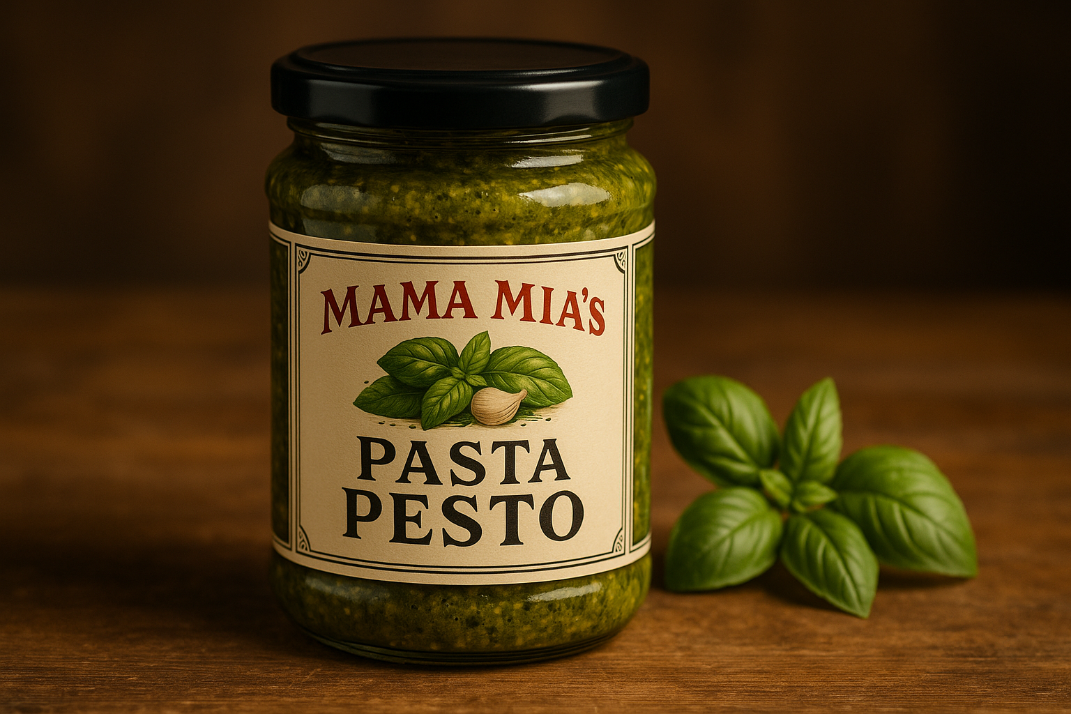 give a picture of mama Mia's Pasta Pesto in a bottle
